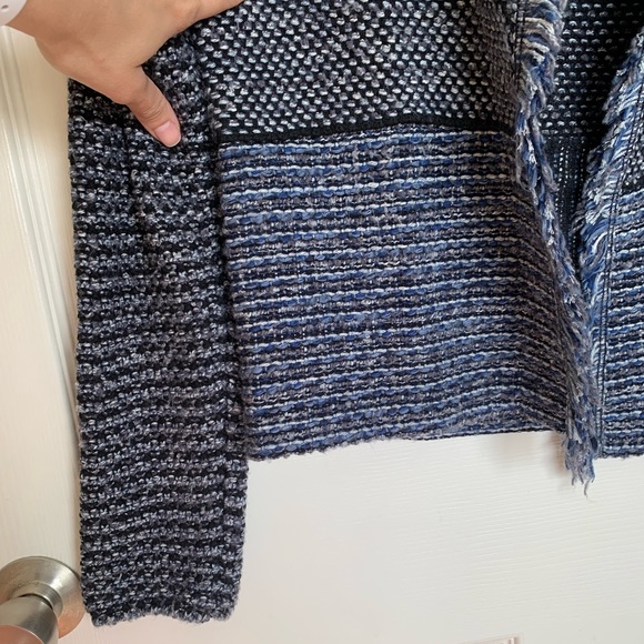 Chico’s Women’s Cotton Wool Blend Fringe Hem Lined Blazer Jacket Sz 1 - Picture 5 of 12